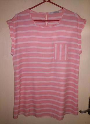 Стильная летняя блузка в белую полоску с карманом и манжетом на рукаве большого размера george