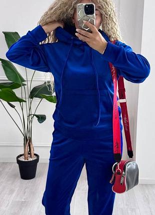 Спортивний костюм велюровий жіночий повсякденний базовий чорний сірий синій з капюшоном батал