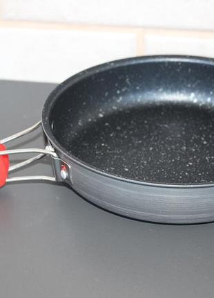 Сковорода алюминиевая alocs 900 мл туристическая с антипригарным покрытием и складными ручками для похода