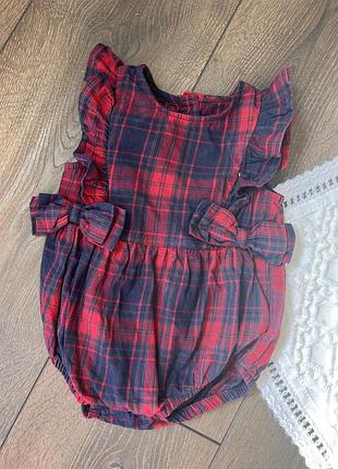 Пісочник боді для дівчинки з бантиками темно синій червоний в клітинку картатий лондон великобританія англійський 6-9 міс 74