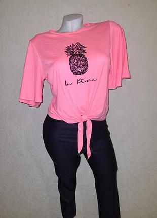 Футболка розовая кослотная с рукавами воланами ананас