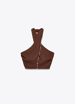 Топ женский коричневый с ракушками zara