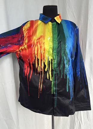 Диско ретро сорочка рубашка яскрава з «потьоками фарби» радуга