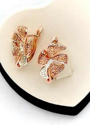 Ажурні сережки фірма fallon комбіноване покриття (медичне золото)