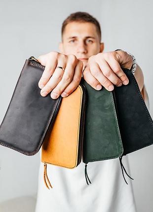 Чоловічий гаманець шкіряний, місткий гаманець із відділеннями на блискавці, crazy horse