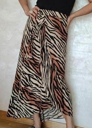 Вискозная юбка-миди у леопардовый принт,р.36/38 в составе есть лён