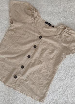 Бежевая натуральная блуза с коротким рукавом dorothy perkins,р.12/40