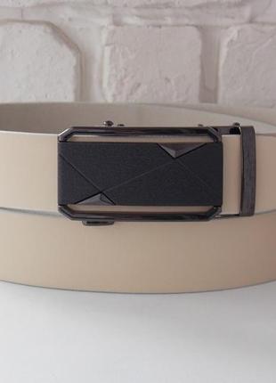 Ремень мужской кожаный автомат бежевый (украина)