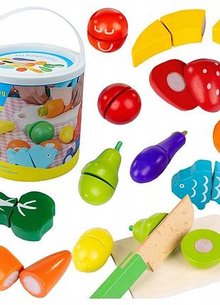 Дерев'яні блоки на різанні фруктові овочі на велкро великий набір монтесорі