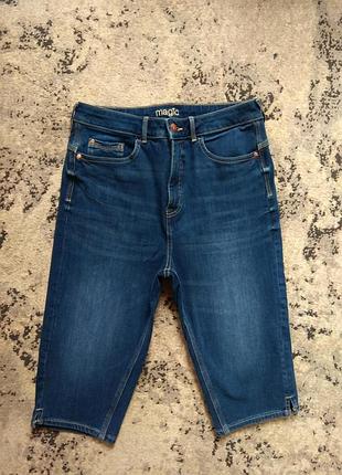 Брендовые джинсовые шорты бриджи бермуды с высокой талией m&s, 12 размер.