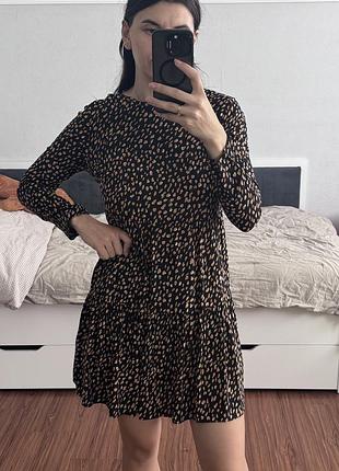 Сукня від new look міні жіноча легка чорна в біло-карамельних плямах 36 розмір 100% візкози