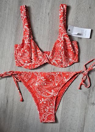 Купальник роздільний від hunkemoller червоно-білий 75е (34dd/e) / 80d (36d) низ м