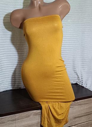 Сукня міді трикотажна обтисла без бретелей, плаття бандо літнє легеньке
