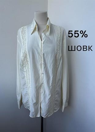 Неймовірна напів шовкова блуза сорочка bianca в кольорі вершкового масла 55% шовк блуза на ґудзиках шовкова сорочка батал великий розмір