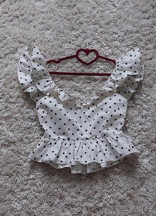 Невероятно красивый топ, блуза с открытой спиной h&amp;m, s. кроп топ, майка в горох xs-s