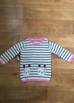 Шикарный свитерок на малышку 6-9 мес полоска кармашки зайки george