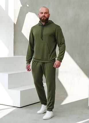 Спортивный костюм мужской демисезонный базовый хаки s - xl | худи и штаны зеленый двунитка