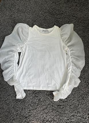 Біла блуза zara з обʼємними рукавами