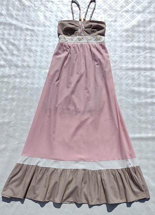 Красивое розовое коттоновое длинное платье magura турция