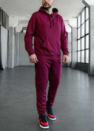 Спортивный костюм мужской демисезонный базовый бордовый s - xl | худи и штаны двунить бордо