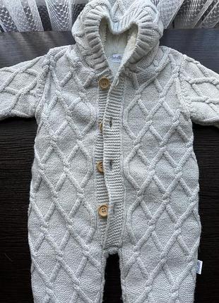 Вʼязаний утеплений комбез ромпер  комбінезон на махрі 3-6 міс