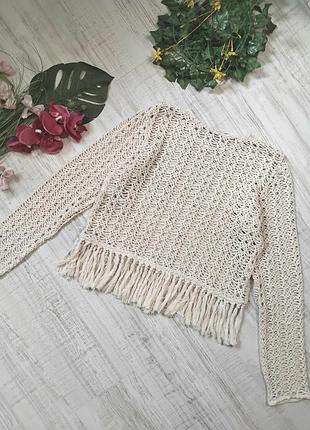 Джемпер кроше zara вязаный женский с бахромой, макрай, натуральный