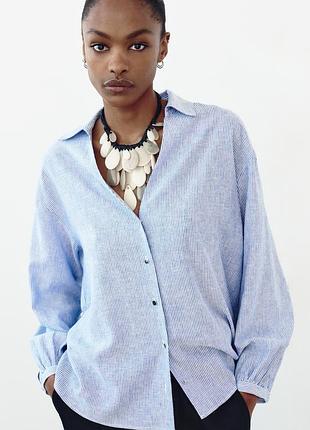 Лляна сорочка zara, сорочка із льону в смужку zara, сорочка з льону zara