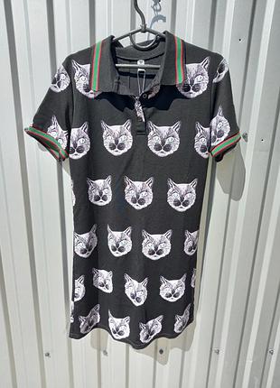Платье мини с котами под гущи