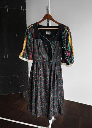 Isola austria vintage floral puff sleeve button front midi dress traditional ethnic style square neck жіноча, вінтажна сукня з квітковим принтом