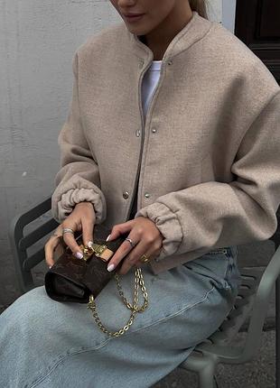 Стильне бежеве пальто-бомбер з кашеміру 💥 універсальна модель на щодень 💯 розмір: 42-46 мод 312