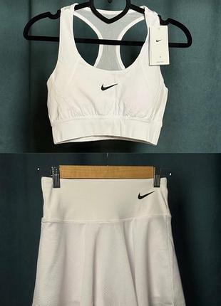 Неймовірний спортивний комплект для тенісу фітнесу/ топ/ спідниця шорти/ юбка шорти nike білого кольору