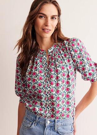 Льняная блузка в цветочный принт р.12