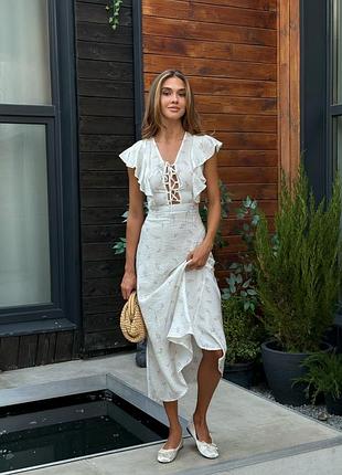 Сарафан в принт на шнуровке с воланами