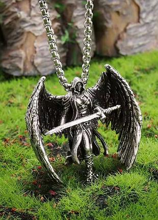 Готический кулон "темный ангел" с мечом и крыльями