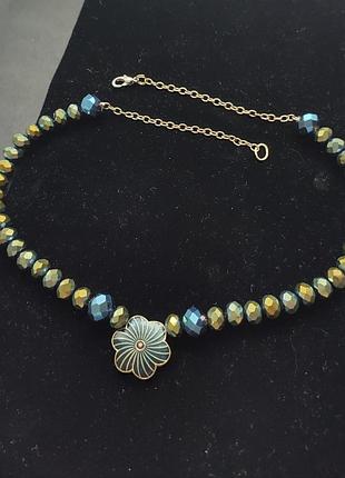 Винтажные бусы кольє чокер из чешского арбузного стекла, чехия 70е годы