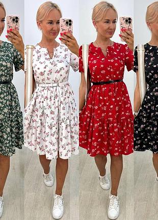 Цветочное платье, с поясом, трапеция, свободный крой, платье платье сарафан