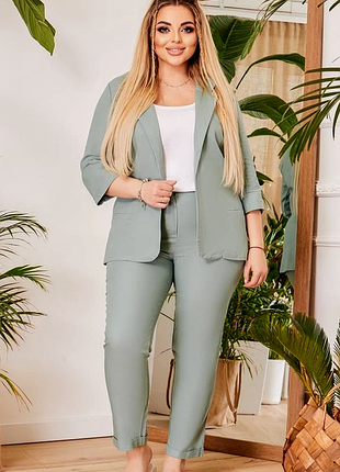 Костюм двойка из льна оливковый