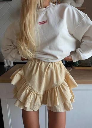 Женская юбка летняя из легкой натуральной ткани хлопковая в тонкую полоску полосатая на резинке качественная