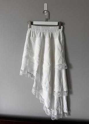 Стильна асиметрична мереживна спідниця на резинці із шортиками розмір xs s m