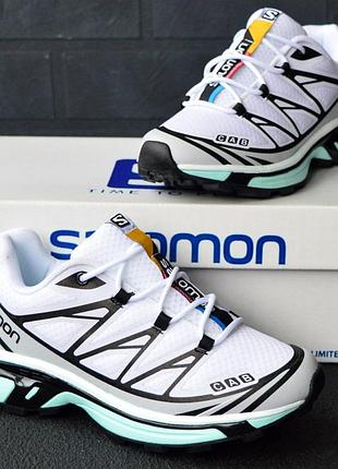 Salomon xt-6 белые с черным и бирюзовым кроссовки женские весенние осенние демисезонные отменное качество низкие водонепроницаемые