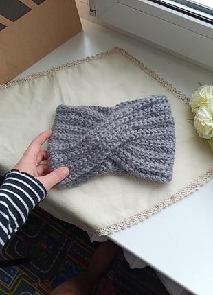 Пов'язка мохерова тепла широка чалма жіноча