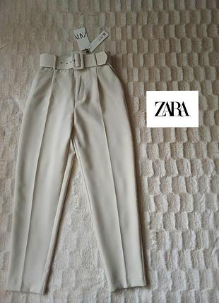 Брюки класичні висока посадка з поясом штани zara