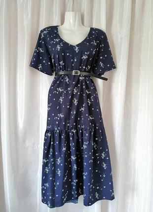 Летнее платье цветочный принт с оборкой размер 50 52 в продаже без пояса