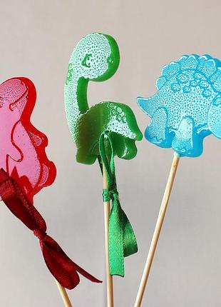 Леденцы топперы на палочке динозавры без сахара, комплект из 3 шт № 1