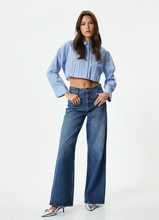 Рубашка женская голубая в полоску 1090/463 oysho