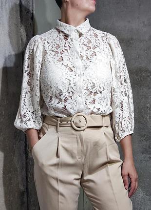 Блузка блузка кружево ажурная оверсайз свободная бежевая классика аниме