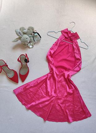 Платье розовое сатиновое р 36 с 44 s shein с открытой спиной новая короткая