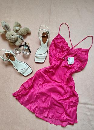 Сукня комбінація рожева сатинова атласнга шовкова zara р 34 36 44 42 xs s