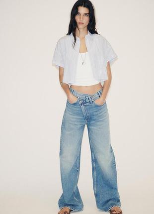 Рубашка женская укороченная голубая zara