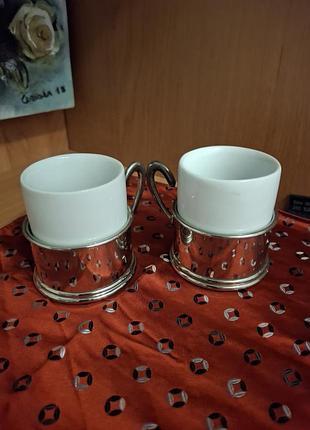 Кофейная пара с посеребренными подстаканниками, итальялия